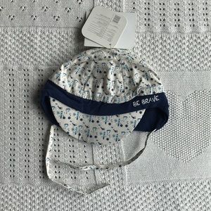 BabyGo Beige & Navy Baby Bonnet Cap Pilot Hat